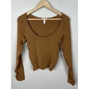 Leith Ribbed Scoopneck Cinnamon Long Sleeve Size Small Stretch Women’s